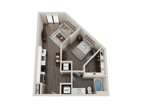 a 1 bedroom floor plan with a bathroom and a balcony